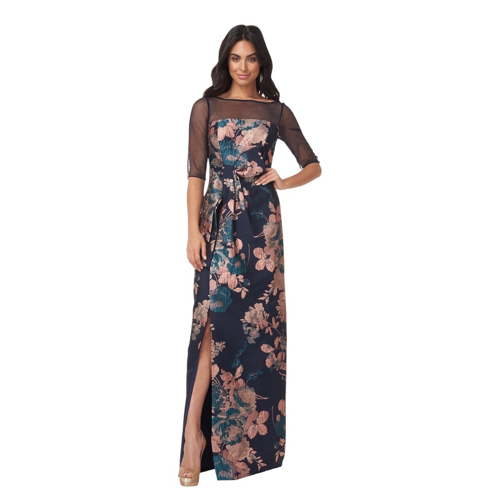 Kay Unger Catrina 3D Bow Floral Jacquard Gown Size 8 NWT